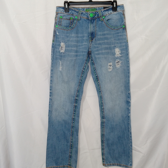 Machine Jeans Mens 30 Light Wash Distressed Denim Flap Pocket Y2K Streetwear - Picture 2 of 13